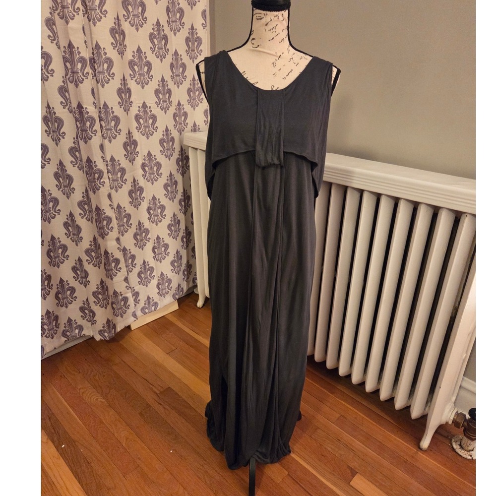 Helmut Lang Charcoal Grey Sheer Viscose Layered Column Maxi Dress 710HW530 Sz M